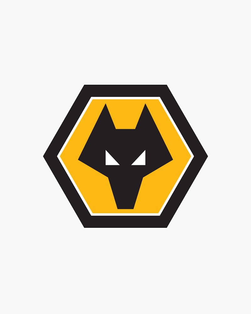 Yellow hexagonal Wolves logo with a stylized black wolf face in the center, featuring sharp angles and white eyes.