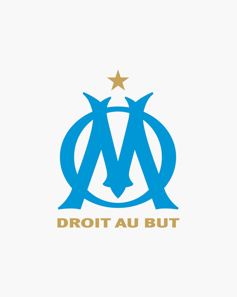 Olympique Marseille logo with a star on top and Droit au But at the bottom